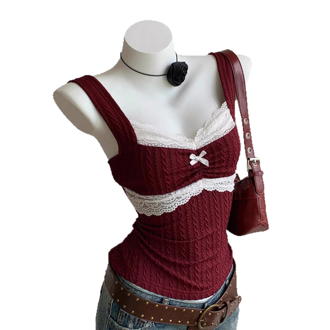 Damen Spitzen-Detail Top Drune