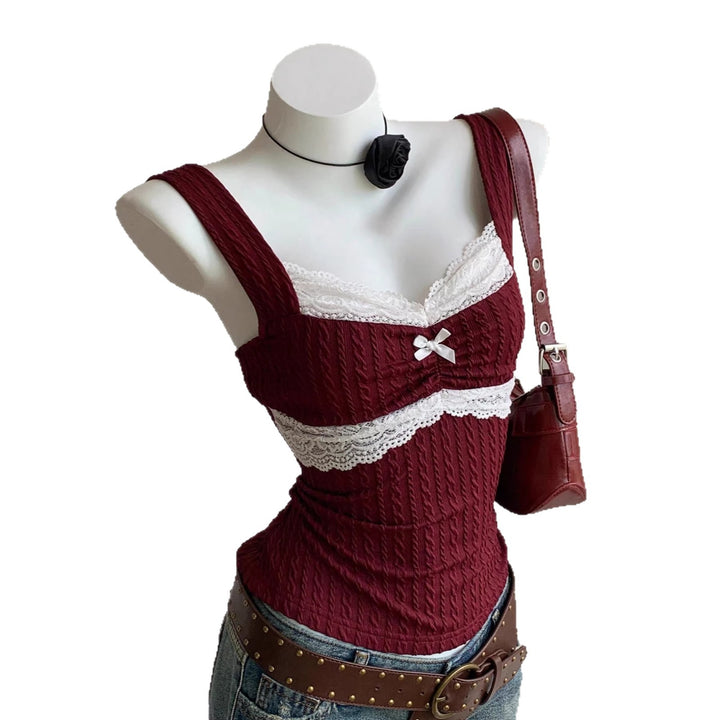 Damen Spitzen-Detail Top Drune