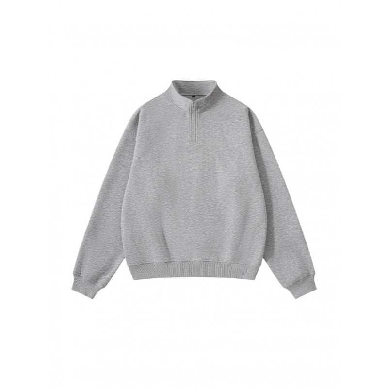 Unisex Oversize-Halbzip-Sweatshirt aus Baumwollmix mit Stehkragen und Rippbündchen Drune