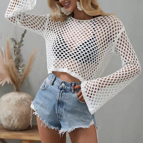 Damen Netzoberteil mit langem Arm und elegantem Ausschnitt Drune