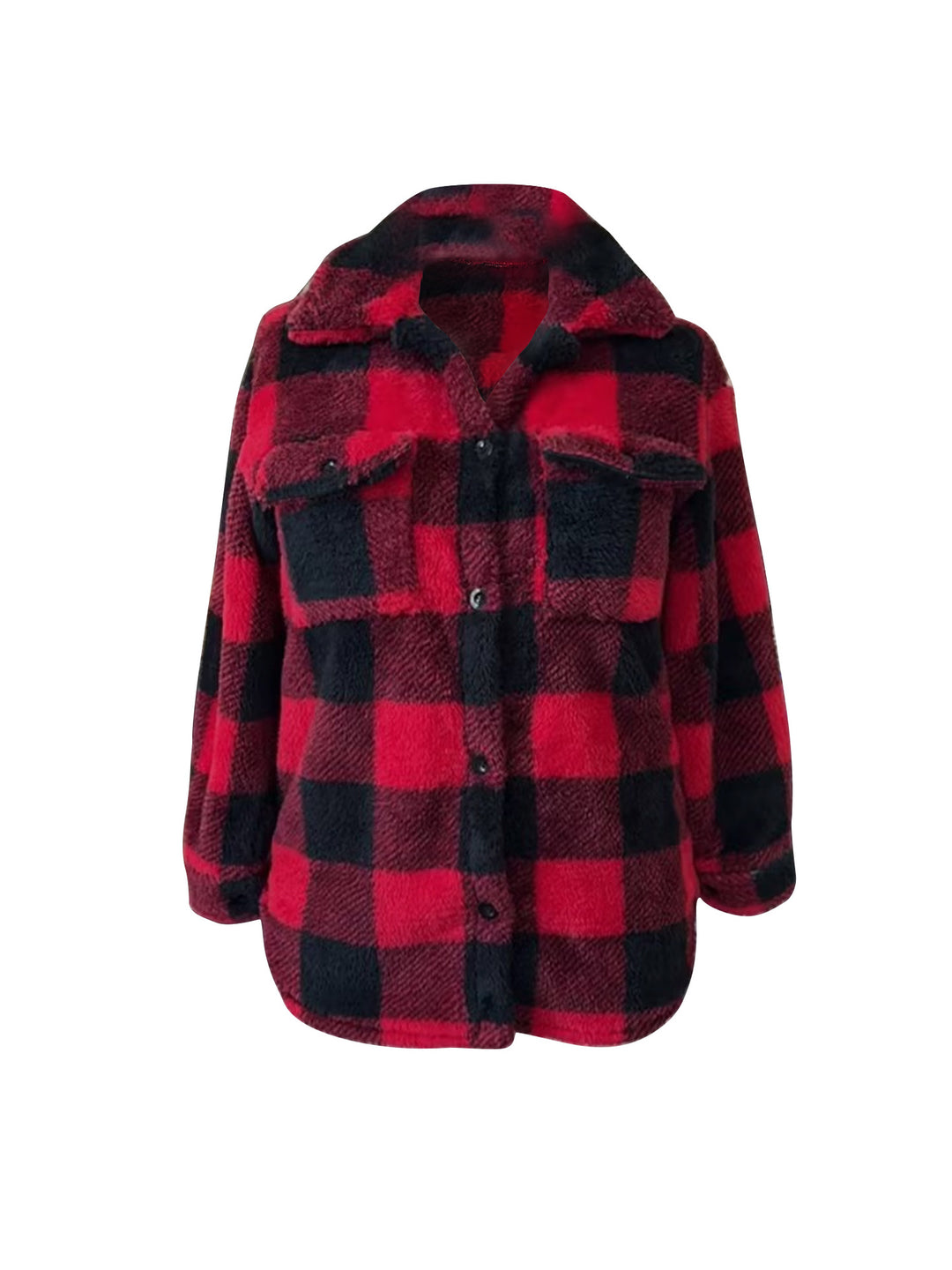 Damen Oversized Teddy-Hemdjacke mit Karomuster Drune