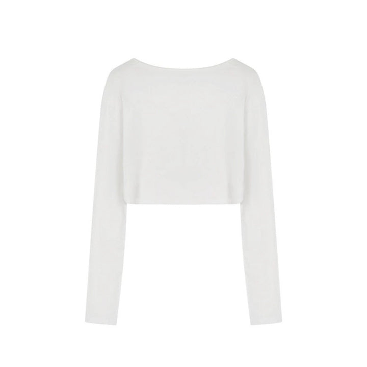 Damen Kurz geschnittenes Langarm-Crop-Top mit weitem Rundhals Drune
