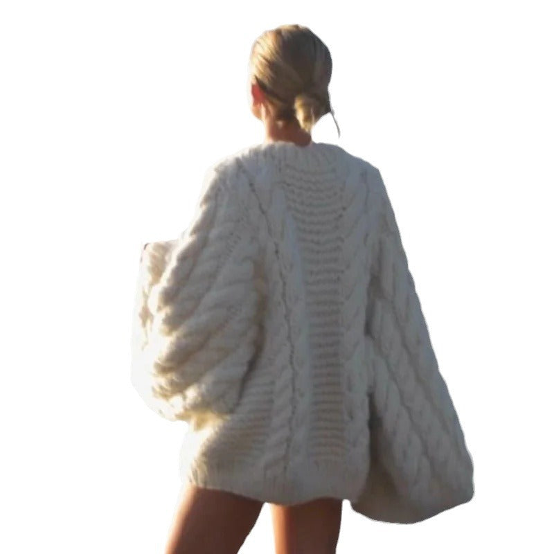 Damen Oversized Strickpullover mit strukturiertem Zopfdesign Drune