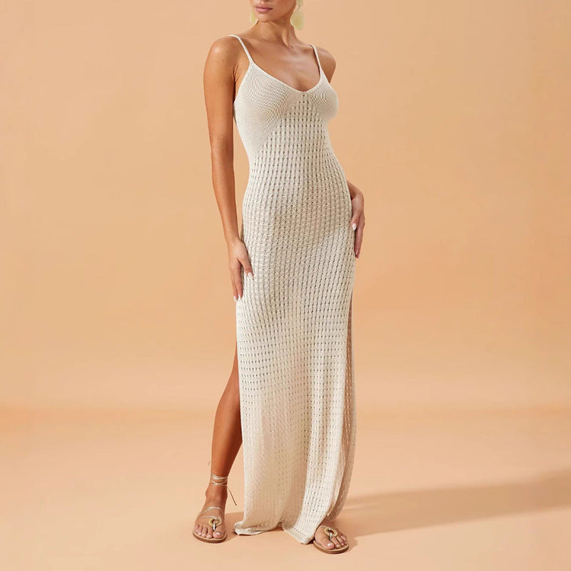 Damen Elegantes Maxikleid mit tiefem V-Ausschnitt und seitlichen Schlitzen Drune