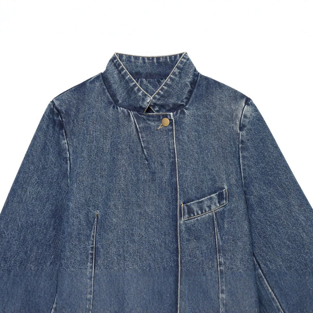 Damen Kurzjacke aus Denim im Boxy-Schnitt mit Stehkragen Drune