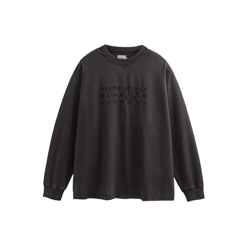 Unisex Oversize Langarm-Sweatshirt mit Relief-Logo und vintage-washed Baumwollmix Drune