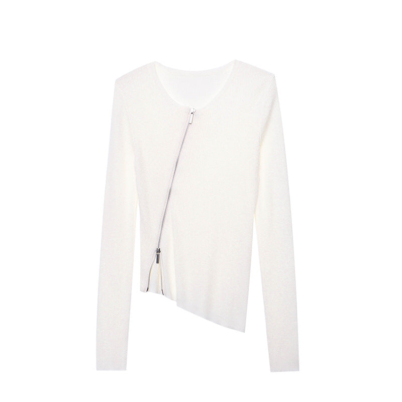 Damen eleganter Strickpullover mit Reißverschluss und schmalem Schnitt Drune
