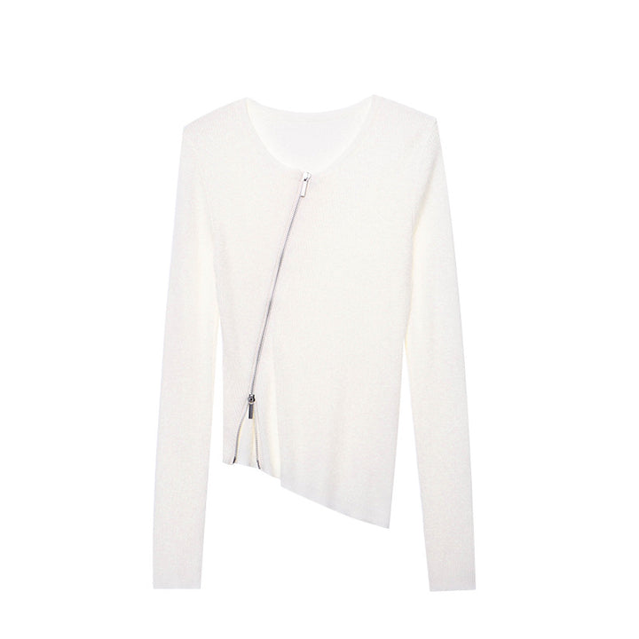 Damen eleganter Strickpullover mit Reißverschluss und schmalem Schnitt Drune