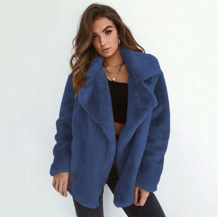 Damen Kuscheliger Oversized Kunstpelz-Mantel mit großem Reverskragen Drune