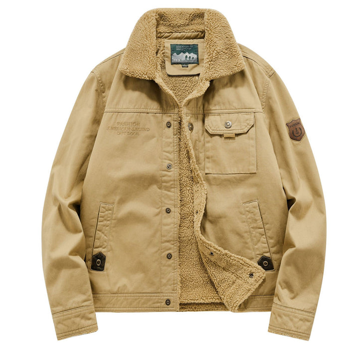 Herren Sherpa-gefütterte Canvas-Fieldjacke mit Hemdkragen und Utility-Taschen Drune