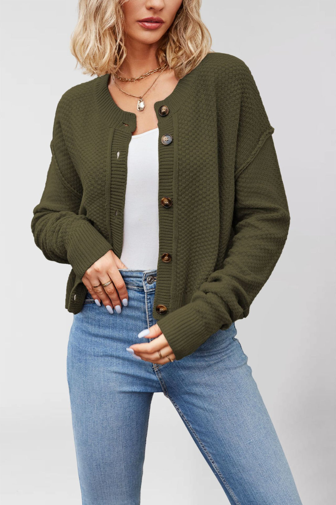 Damen Strickjacke mit Knopfleiste und strukturierter Oberfläche Drune