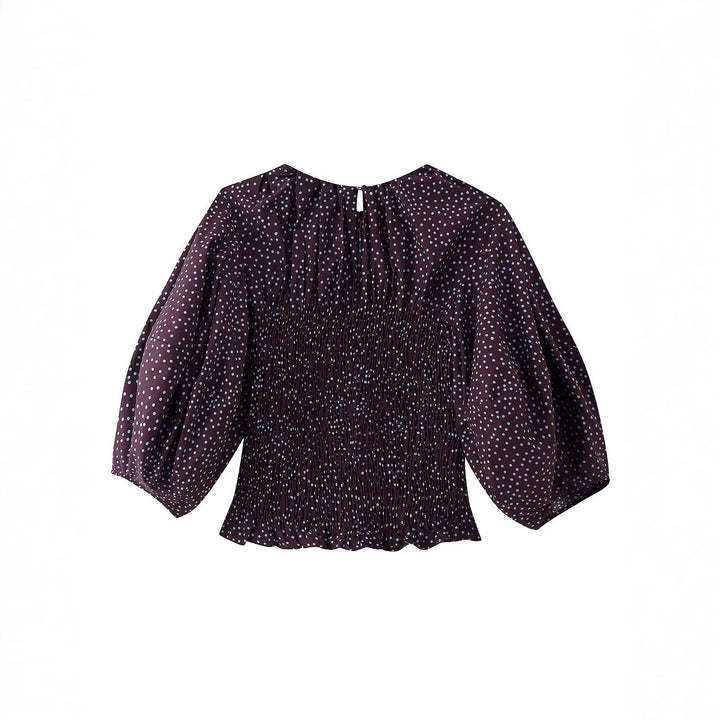 Damen Gepunktete Bluse mit Smok-Taille und Ballonärmeln Drune