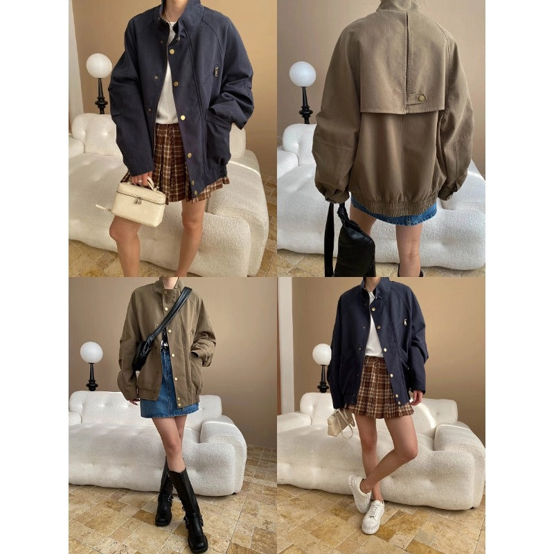 Damen lässige Übergangsjacke mit Druckknöpfen und praktischem Design Drune