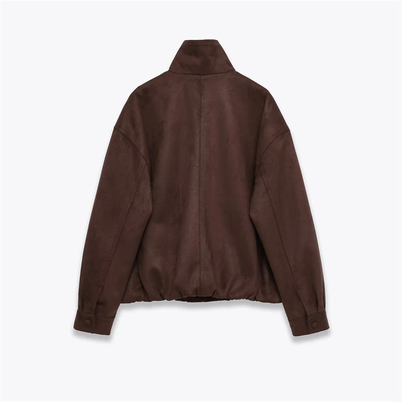 Herren nan Veloursimitat-Blouson mit hohem Stehkragen, verdecktem Reißverschluss und elastischem Saum Drune