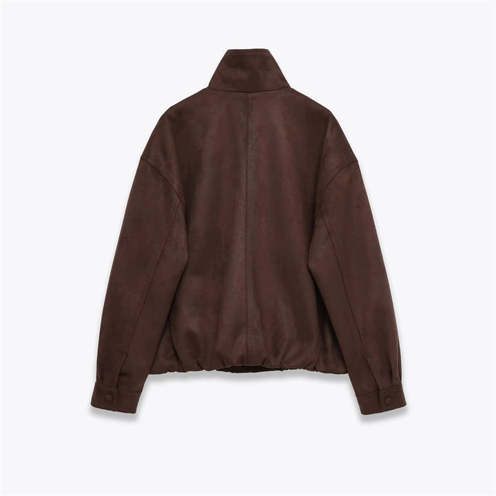 Herren nan Veloursimitat-Blouson mit hohem Stehkragen, verdecktem Reißverschluss und elastischem Saum Drune
