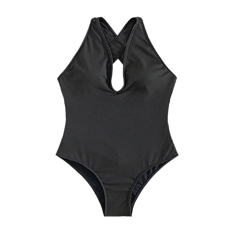 Damen Hochgeschnittener Badeanzug mit tiefem V-Ausschnitt und feinem Rippdesign Drune