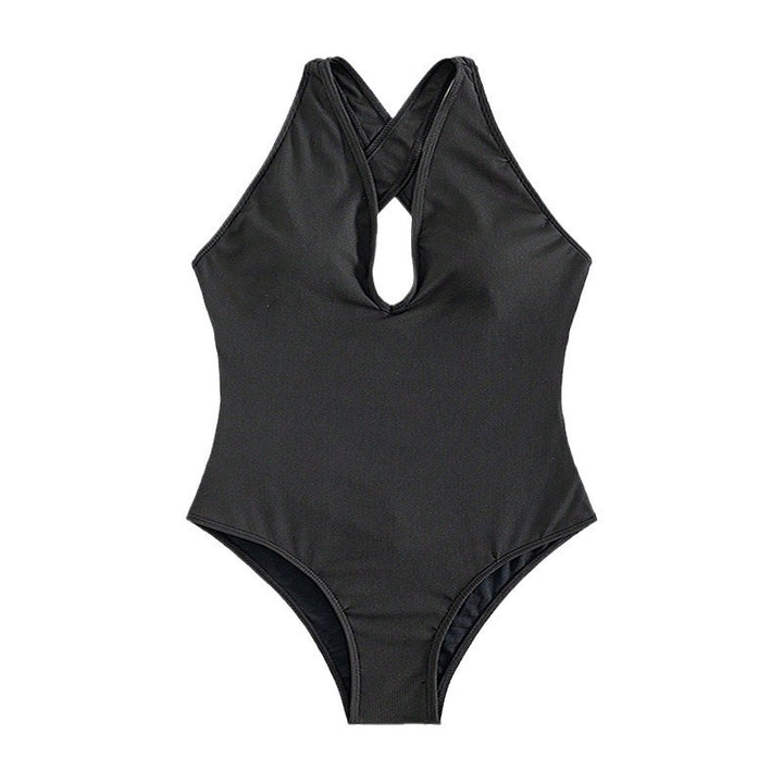 Damen Hochgeschnittener Badeanzug mit tiefem V-Ausschnitt und feinem Rippdesign Drune