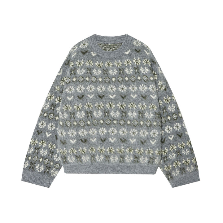 Damen nan gemusterter Norwegerpullover aus weichem Strickgarn mit Rundhalsausschnitt Drune