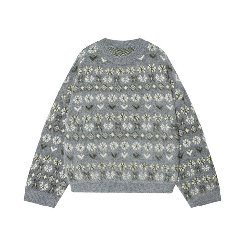Damen nan gemusterter Norwegerpullover aus weichem Strickgarn mit Rundhalsausschnitt Drune
