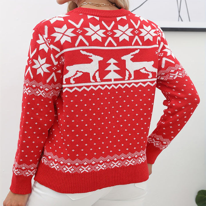 Damen gemütlicher Winterpullover mit winterlichem Motiv Drune