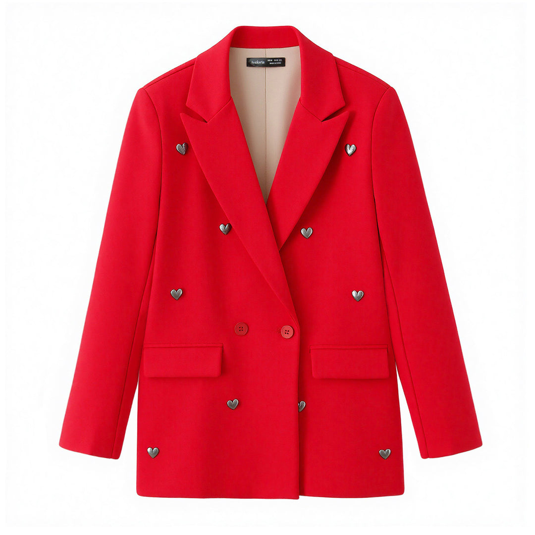 Damen Doppelreihiger Blazer mit herzförmigen Metallknöpfen, Pattentaschen und tailliertem Schnitt Drune