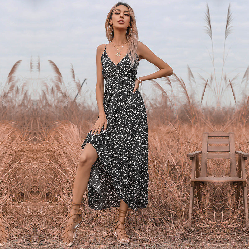 Damen Maxikleid mit luftigen Rüschen und hochwertigem Blumenmuster Drune