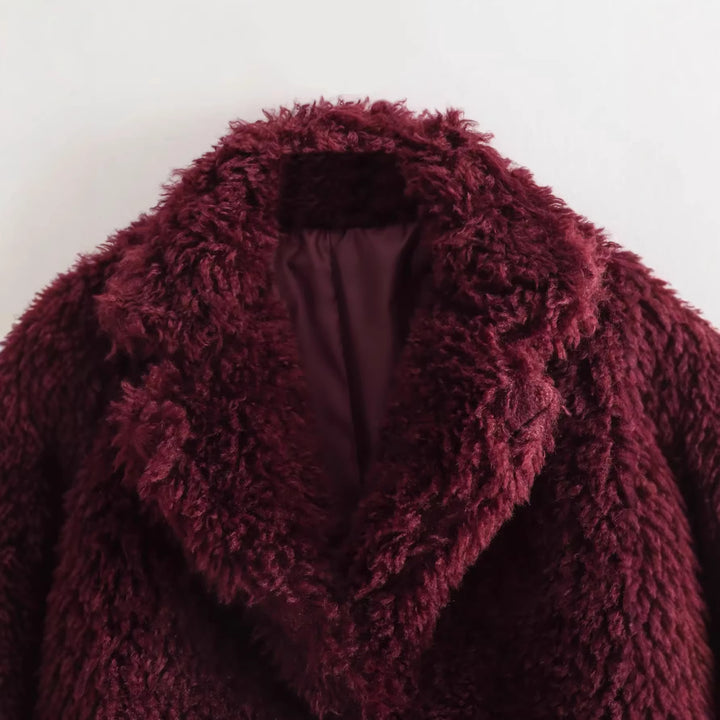 Damen nan kurz geschnittene Teddy-Jacke mit großem Reverskragen und wattiertem Futter Drune
