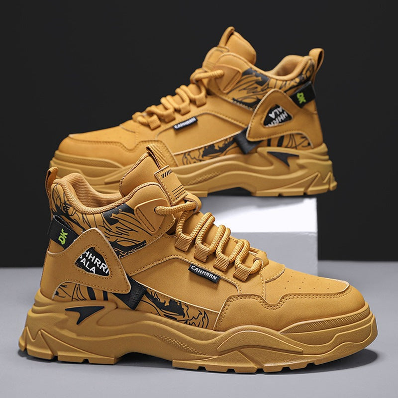 Herren robuste Outdoor-Chunky-Sneaker mit wattierter Knöchelmanschette, verblockter Plateau-Sohle und dekorativem Overlay-Detail Drune