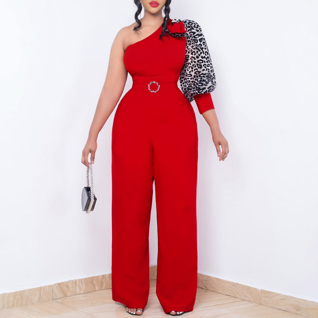 Damen Jumpsuit mit asymmetrischem Design und eleganten Puffärmeln Drune