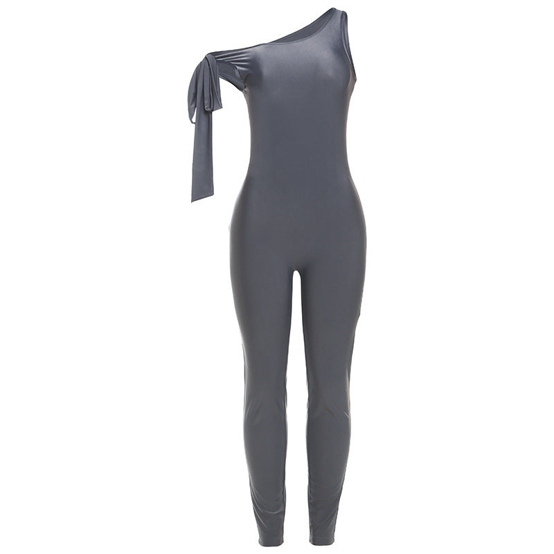 Damen Eleganter Einteiler mit asymmetrischem Schnitt und Chiffonärmel Drune