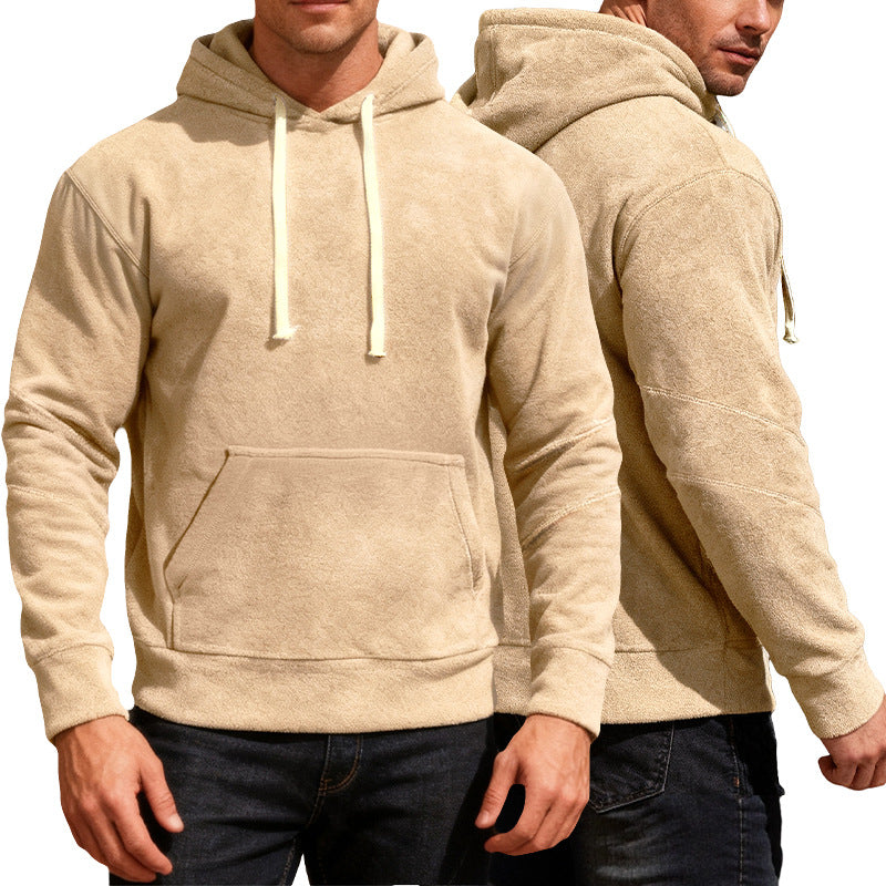 Herren nan samtweicher Kapuzenpullover mit Nahtdetails, Kängurutasche und Kontrastkordel Drune
