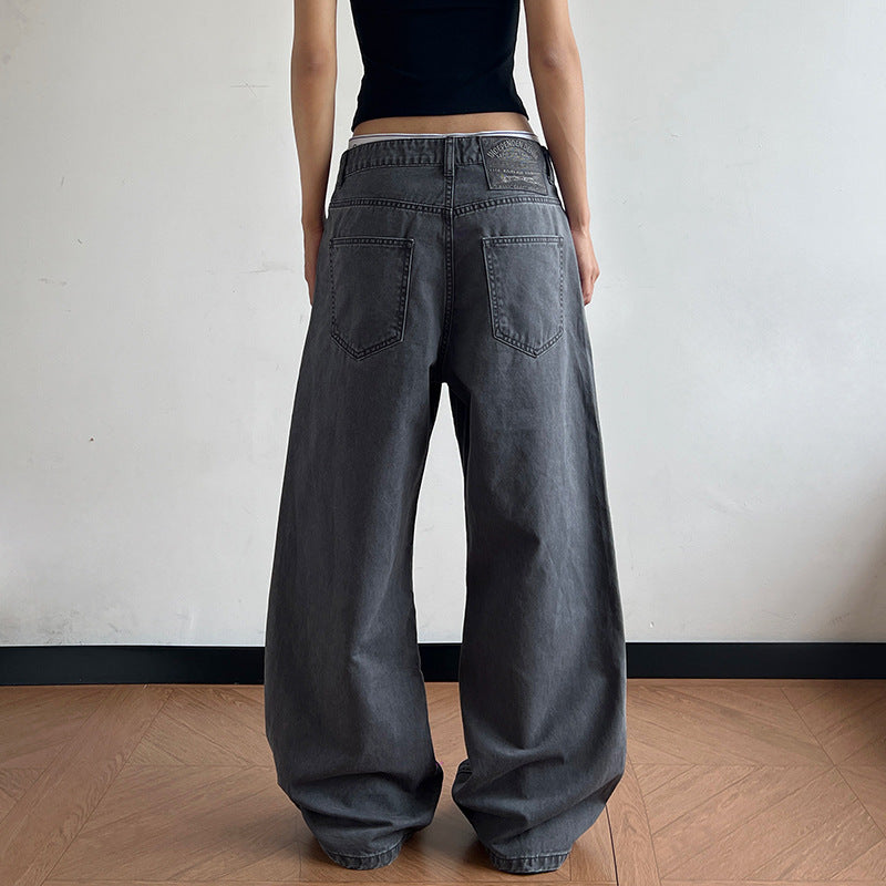 Damen Tiefsitzende Baggy-Denimhose mit ultraweitem Bein und relaxed-Fit Drune
