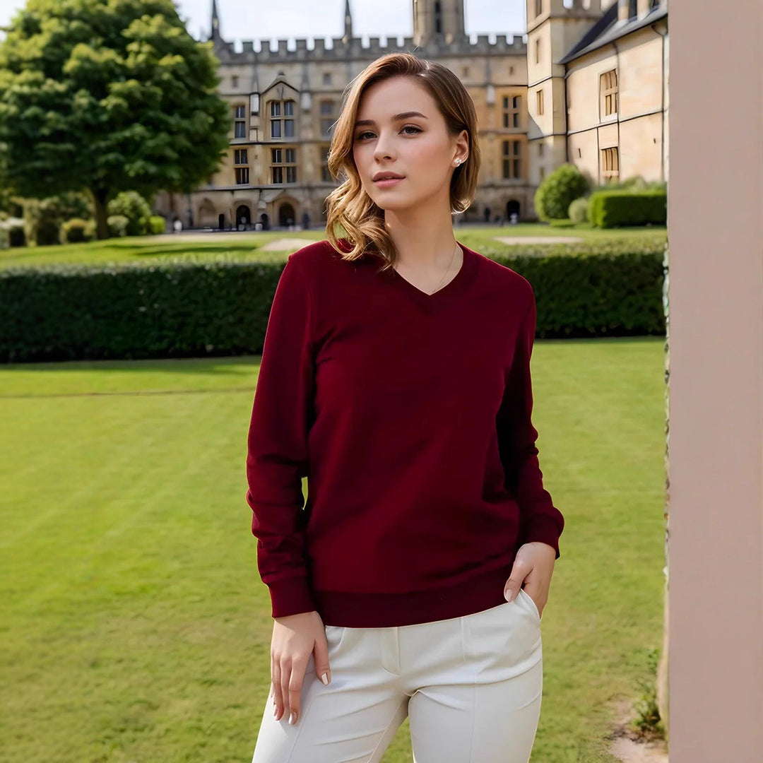 Damen lässiger V-Ausschnitt Pullover mit modernen Rippdetail Drune