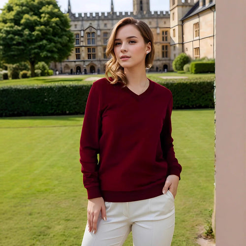 Damen lässiger V-Ausschnitt Pullover mit modernen Rippdetail Drune