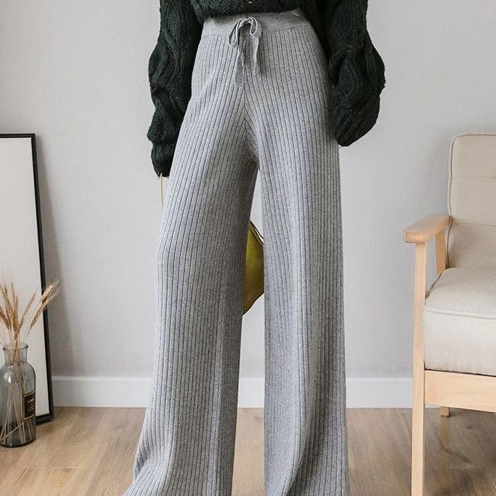 Damen Bequeme Rippstrickhose mit Taillenzug Drune