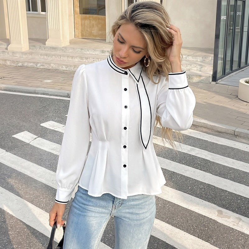 Damen Elegante Bluse mit Kontrastdetails Drune
