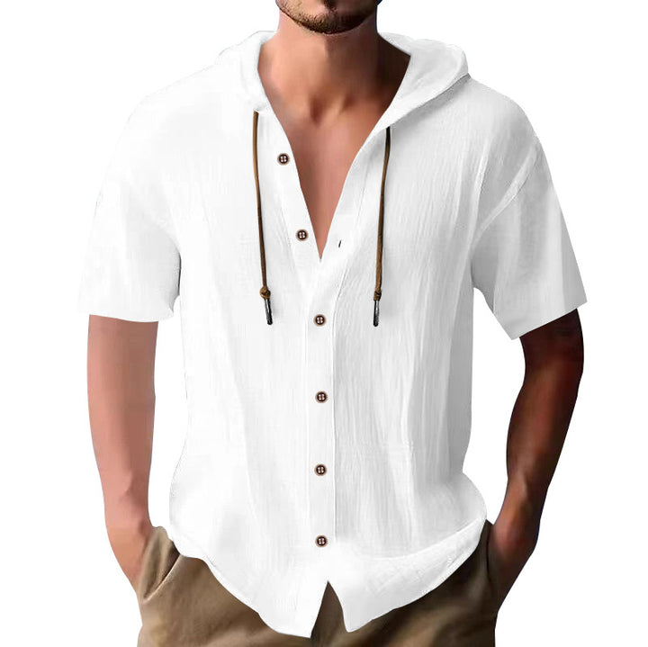 Herren lässiges Kapuzenshirt aus atmungsaktivem Material mit Knopfleiste Drune