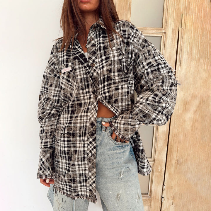 Damen Modische Overshirtjacke mit Fransen Drune