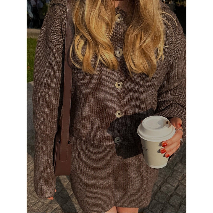 Damen Strickkleid mit weitem Schnitt und Knopfleiste Drune