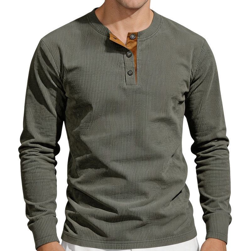 Herren Thermo-Ripp-Langarm-Henleyshirt mit Knopfleiste Drune