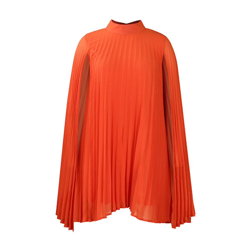 Damen Plisseekleid mit eleganten Kapuze und schwingendem Schnitt Drune