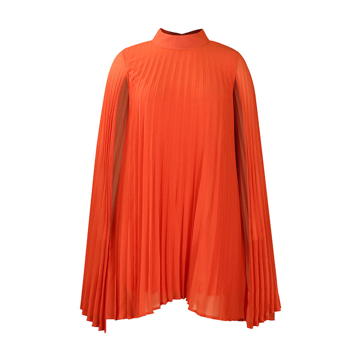 Damen Plisseekleid mit eleganten Kapuze und schwingendem Schnitt Drune