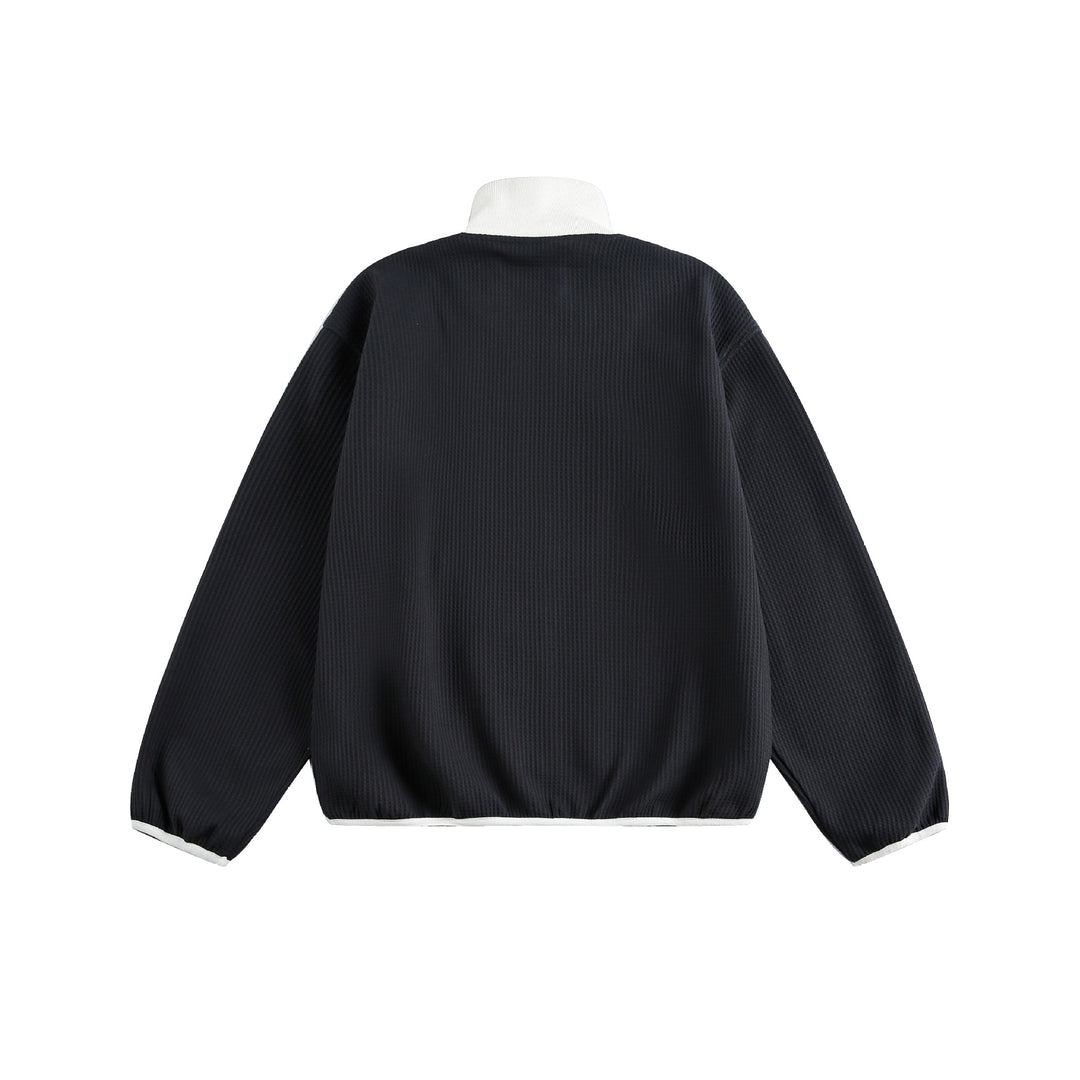 Damen Waffelstruktur Zipjacke im Boxy‑Cut mit Stehkragen und Hundestickerei Drune