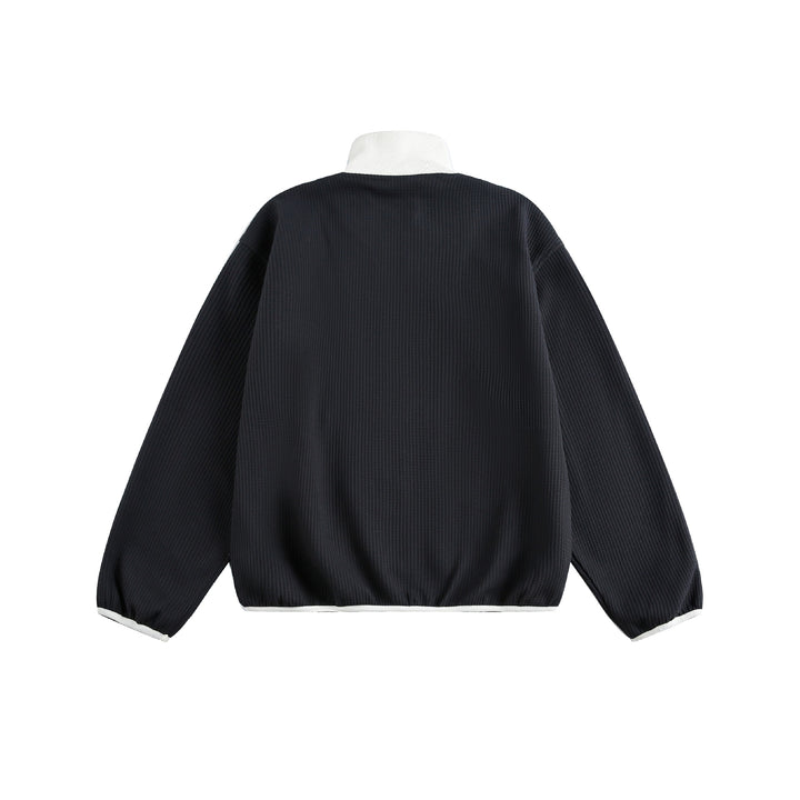Damen Waffelstruktur Zipjacke im Boxy‑Cut mit Stehkragen und Hundestickerei Drune