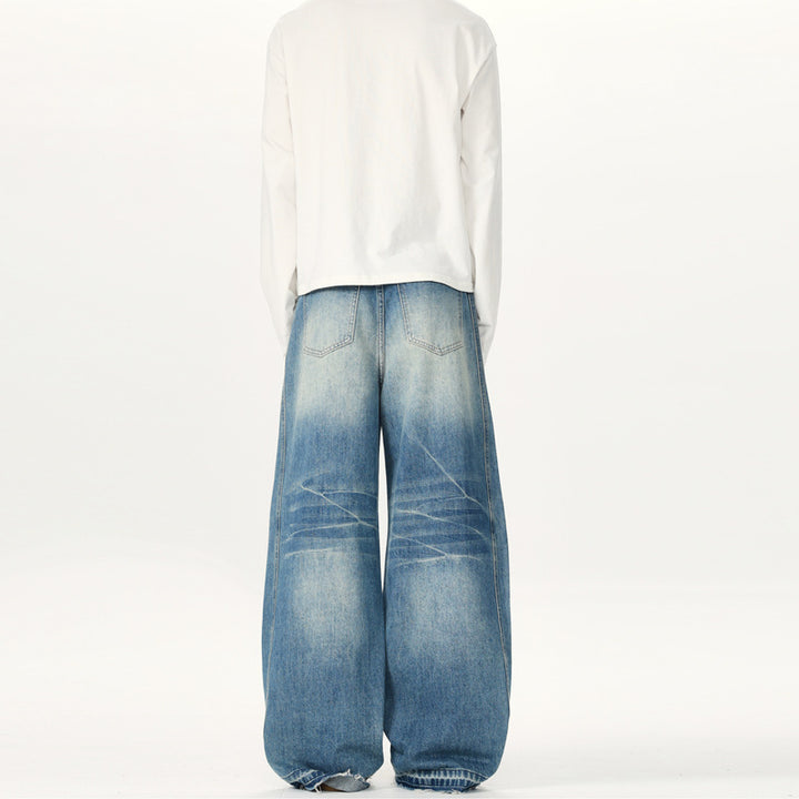 Herren Extraweite Vintage-Denim-Jeans mit Palazzoschnitt und vertikaler Nahtführung Drune