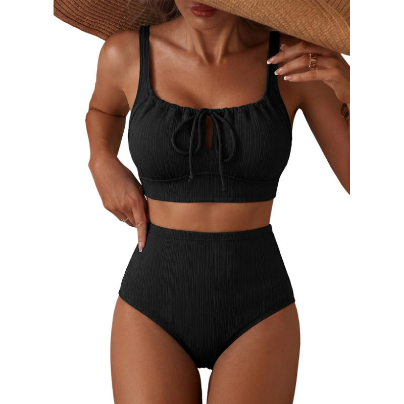 Damen Hochgeschnittener Bikini mit gerafftem Oberteil Drune