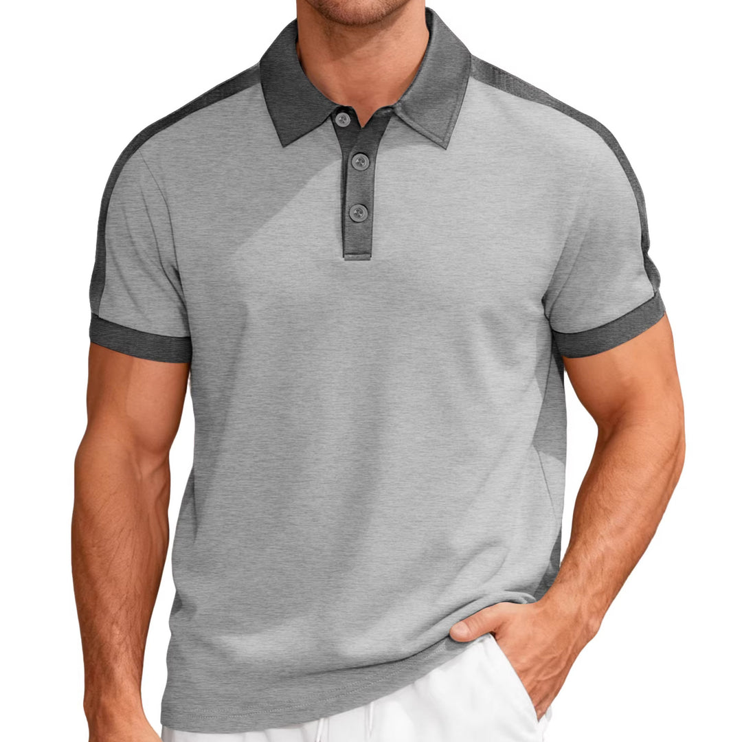 Herren nan Premium-Polo im Retro-Kontrastlook mit Hemdkragen und Dreiknopfleiste Drune