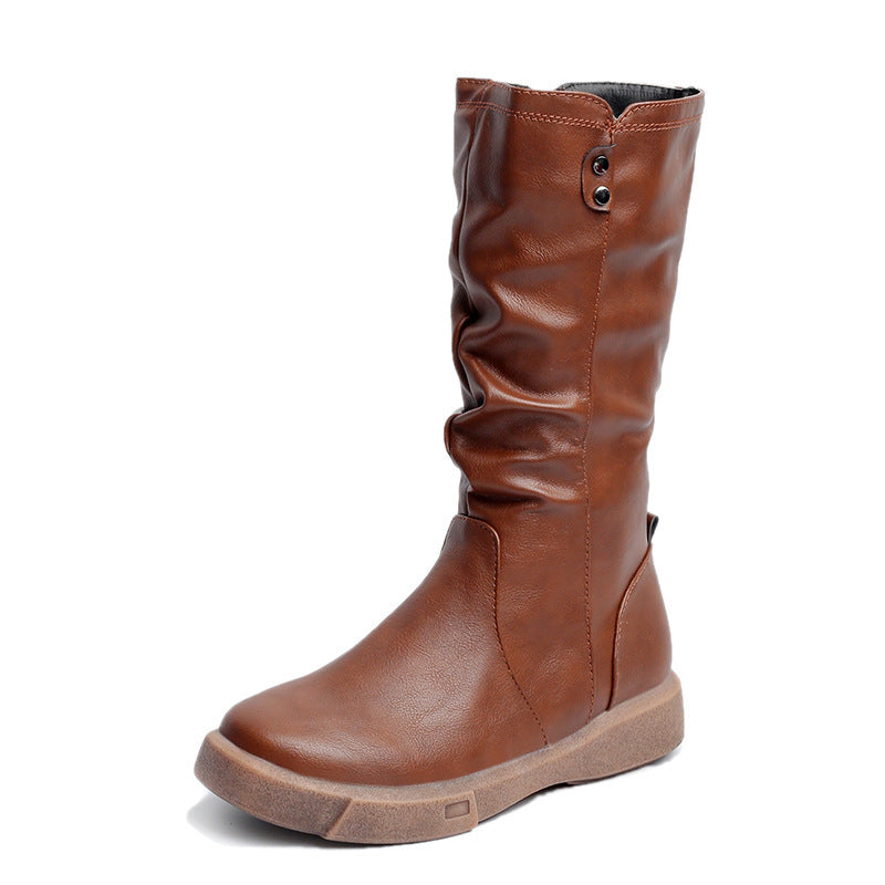 Damen nan komfortabler Slouch-Stiefel mit wadenhohem Schaft weichem Kunstleder und leichter Plateau-Laufsohle Drune