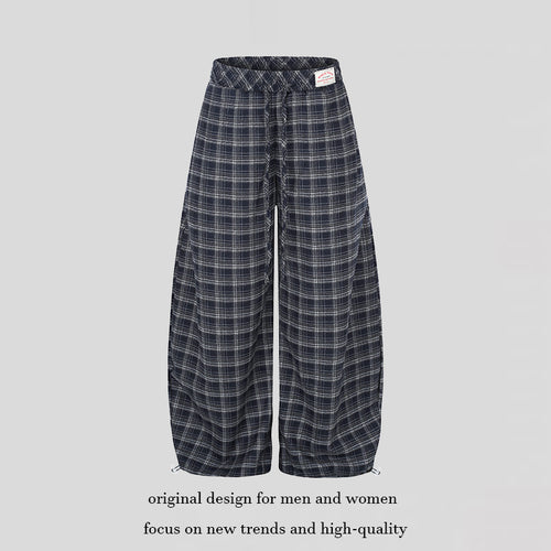 Damen Karierte Palazzo-Hose im Loungewear-Stil mit weitem Bein, elastischem Bund und Tunnelzug Drune