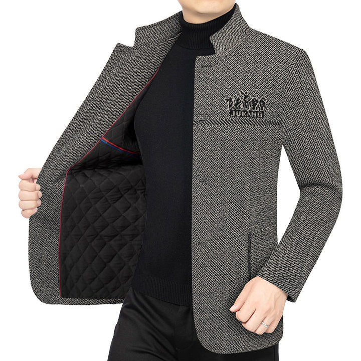 Herren Wollmantel mit Teddyfutter, Stehkragen und schmaler Silhouette Drune
